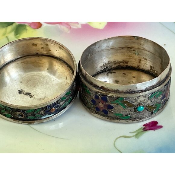 Antique Chinese Trinket Box Enamel Flowers Carved Tigers Eye Flower - Picture 11 of 14